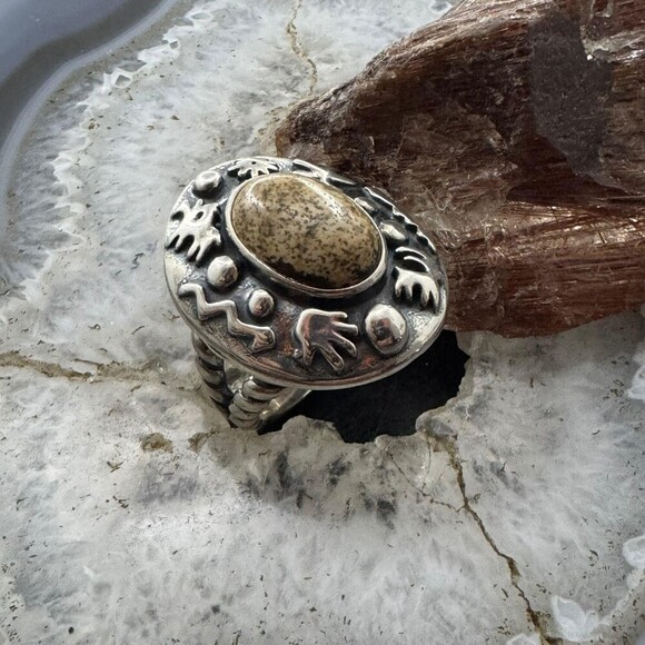 Carolyn Pollack Sterling Silver Oval Picture Jasper Petroglyph Ring For Women - Picture 3 of 10